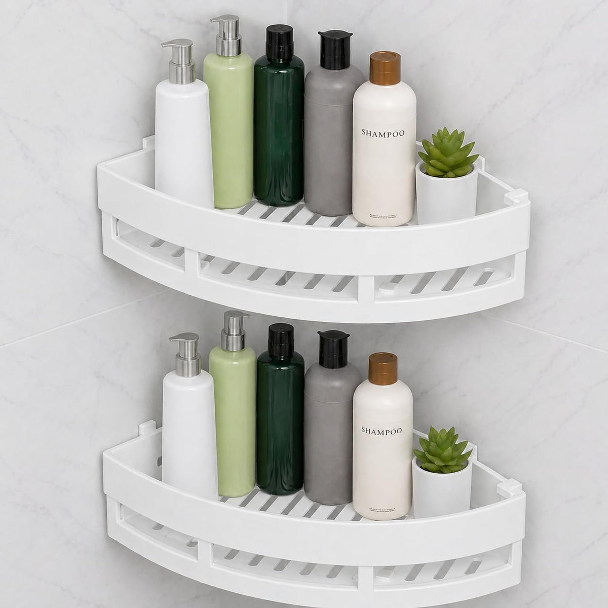 DAOUTIME 2 Pc Corner Bathroom Shelf Wall Mounted, BUYERZONE Self Adhesive Shower Organizer Rack, Waterproof Plastic Storage Stan