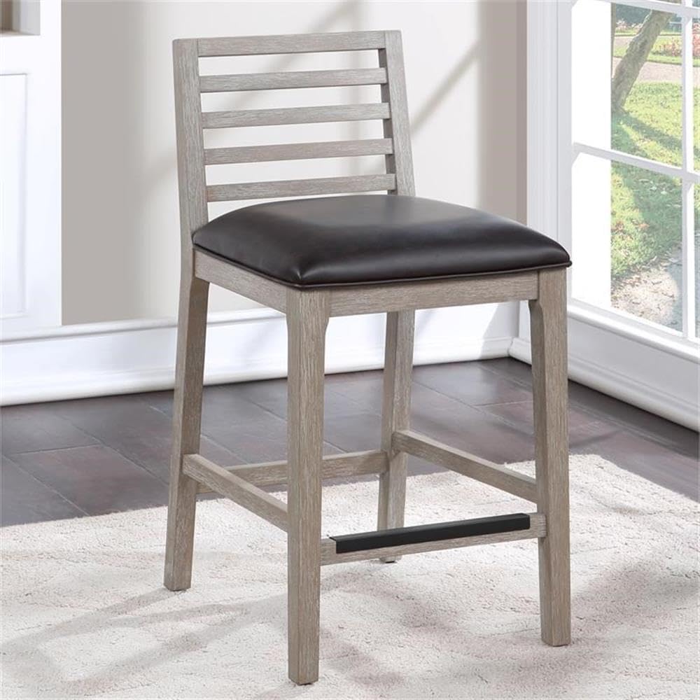 American Woodcrafters Siri Gray Wood with Brown Bonded Leather Counter Stool