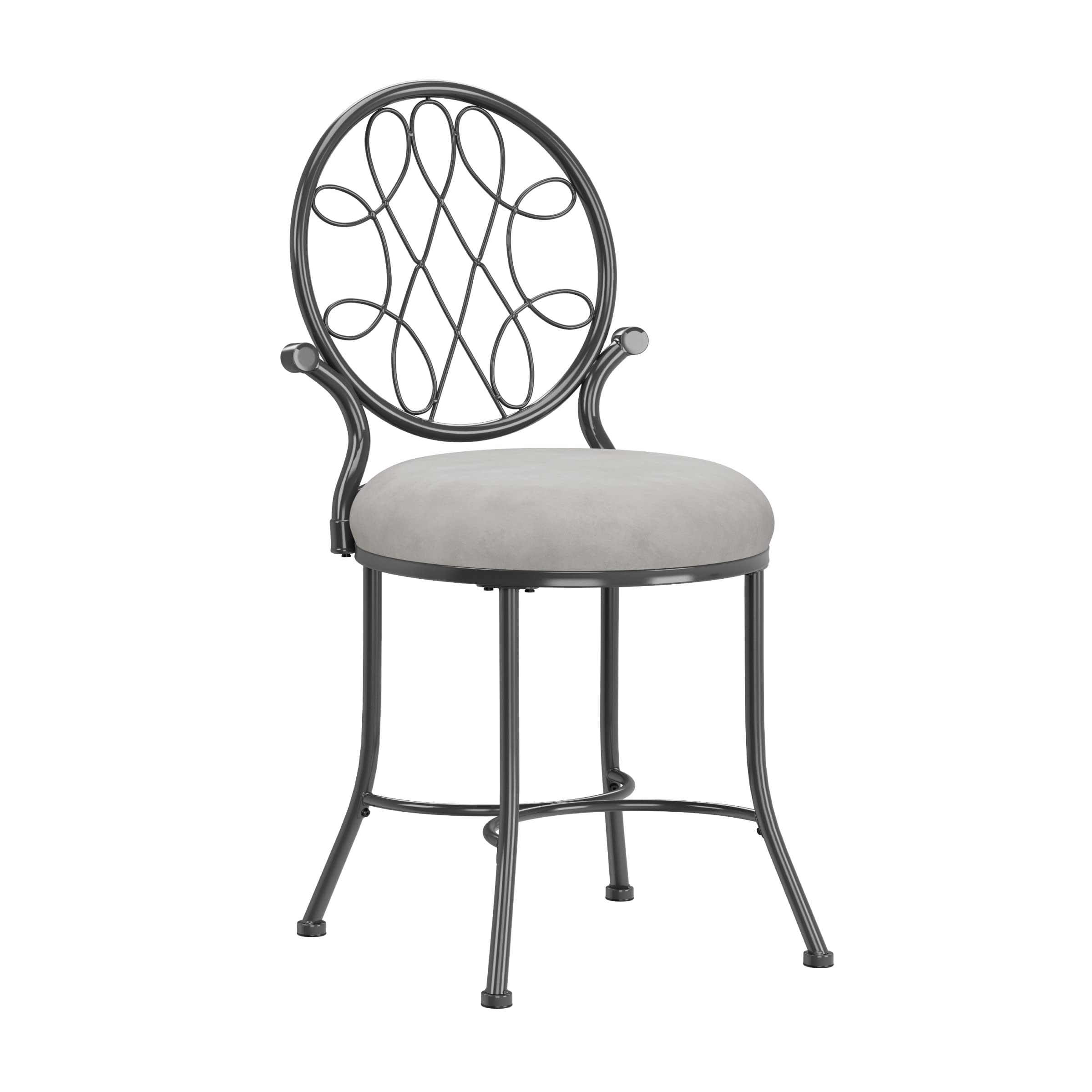 Hillsdale OMalley Vanity Stool with Spiral Pattern Design, Metallic Gray