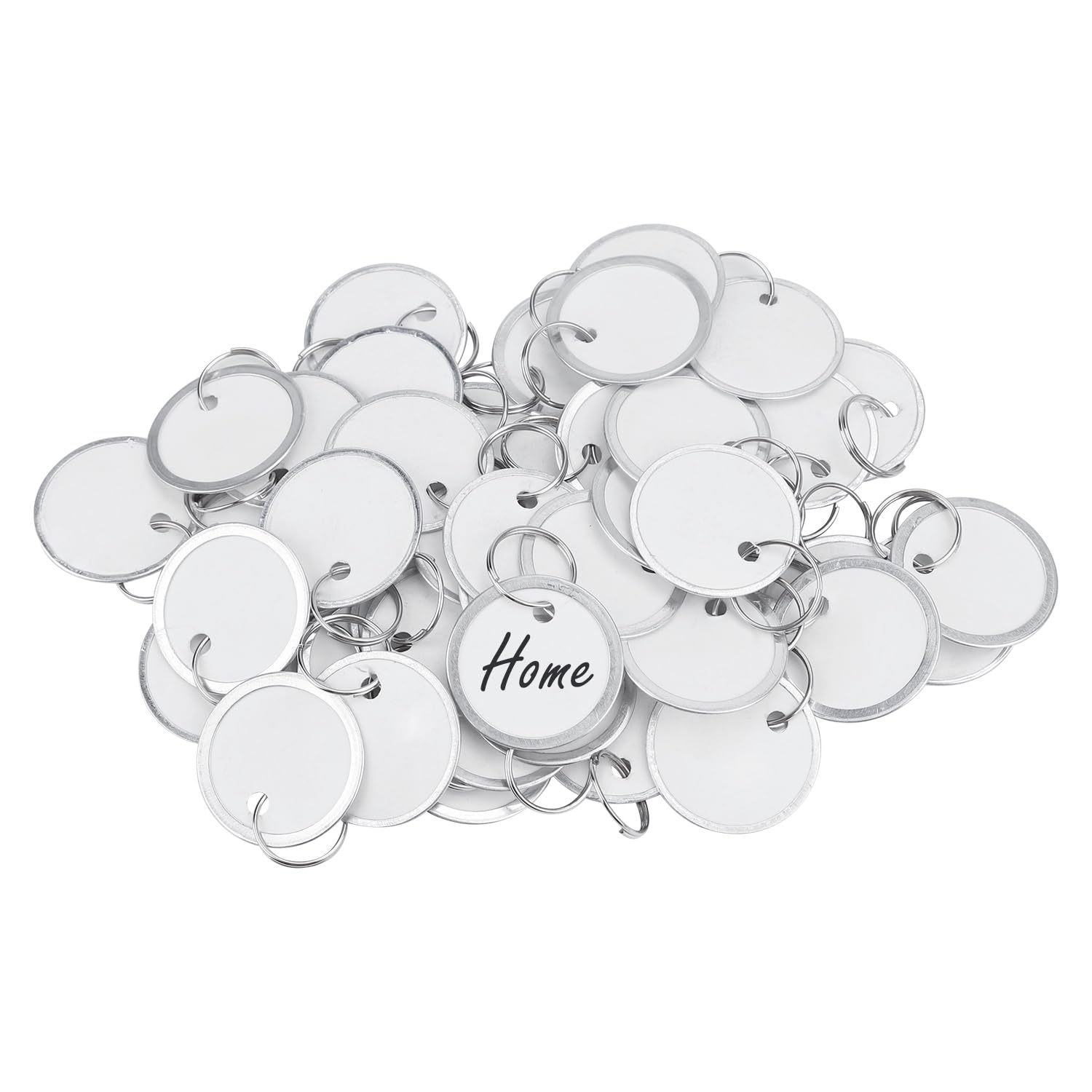 Uniclife 50 Pcs Key Tags 1 Inch White Paper Labels Writable Round Plastic Key Chain Tags With Split Rings Sturdy Lightweight Ite
