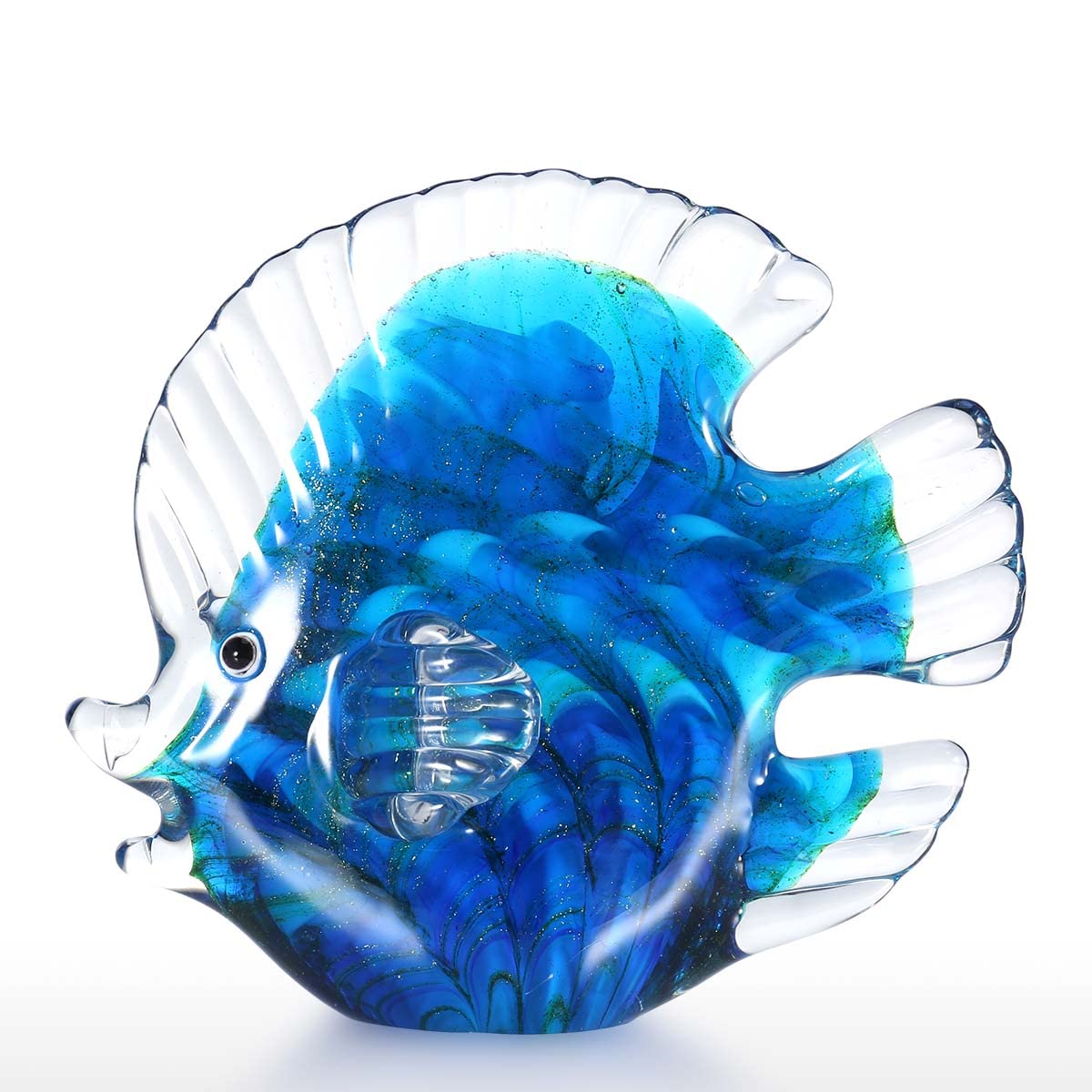 Blue Tropical Fish Glass Sculpture Home Decoration Office Ornament, Christmas Birthday Gift