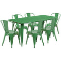 Flash Furniture Commercial Grade 31.5" x 63" Rectangular Green Metal Indoor-Outdoor Table Set with 6 Stack Chairs