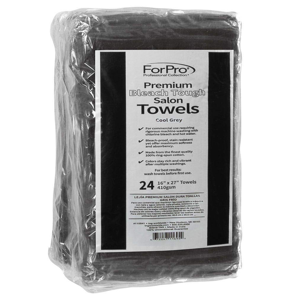 Forpro Professional Collection Premium Bleach Tough Salon Towels, Cool Grey, 100% Cotton, Bleach-Proof Towels, Stain Resistant,