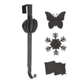 Haute Decor Adjustable Length Wreath Hanger with Interchangeable Icons (4 Wreath Hangers in 1) (Matte Black-Flag/Snowflake/Butte