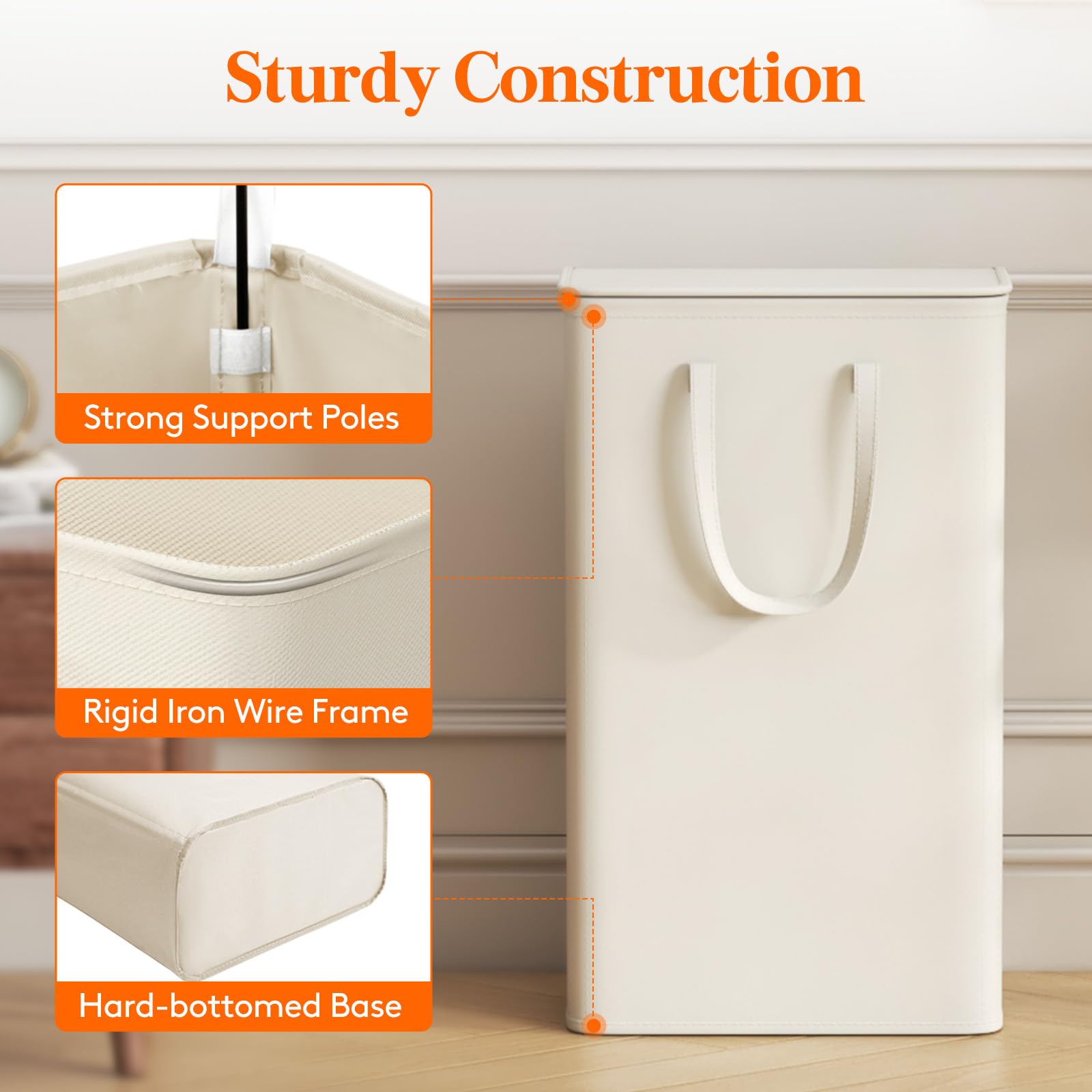 Lifewit 65L Slim Laundry Hamper, Small Laundry Basket With Lid, Dirty Narrow Collapsible Clothes Storage With Easy Carry Extende