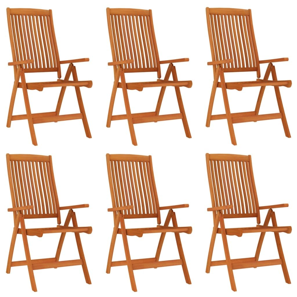 vidaXL Solid Eucalyptus Wood Folding Patio Chairs - Portable, Adjustable Backrest (5 Positions), Maximum Load 242.5 lb - Ideal for Garden, Terrace, Outdoor Trips- Pack of 6