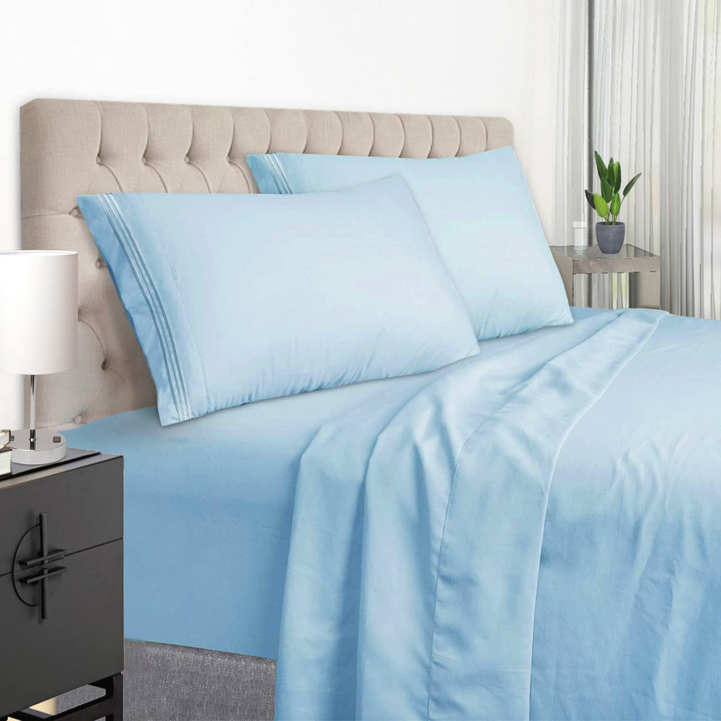 Easehome Light Blue King Size Bed Sheet Set - Deep Pocket To 18 Inches Mattress 4 Piece - Premium Bedding Sheets & Pillowcases C