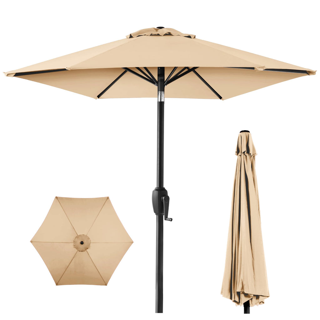 Best Choice Products 7.5Ft Heavy-Duty Round Outdoor Market Table Patio Umbrella W/Steel Pole, Push Button Tilt, Easy Crank Lift - Sand