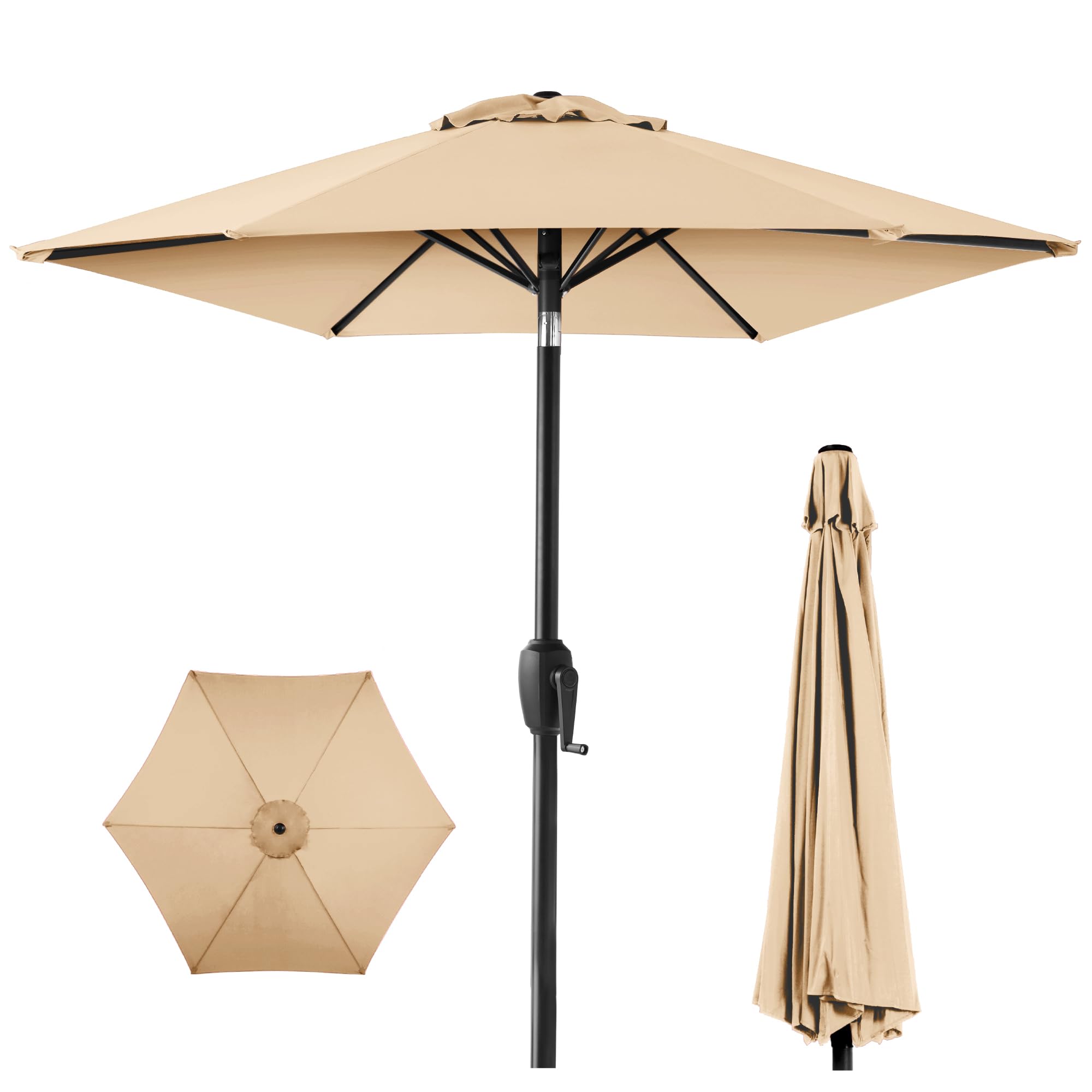 Best Choice Products 7.5Ft Heavy-Duty Round Outdoor Market Table Patio Umbrella W/Steel Pole, Push Button Tilt, Easy Crank Lift - Sand