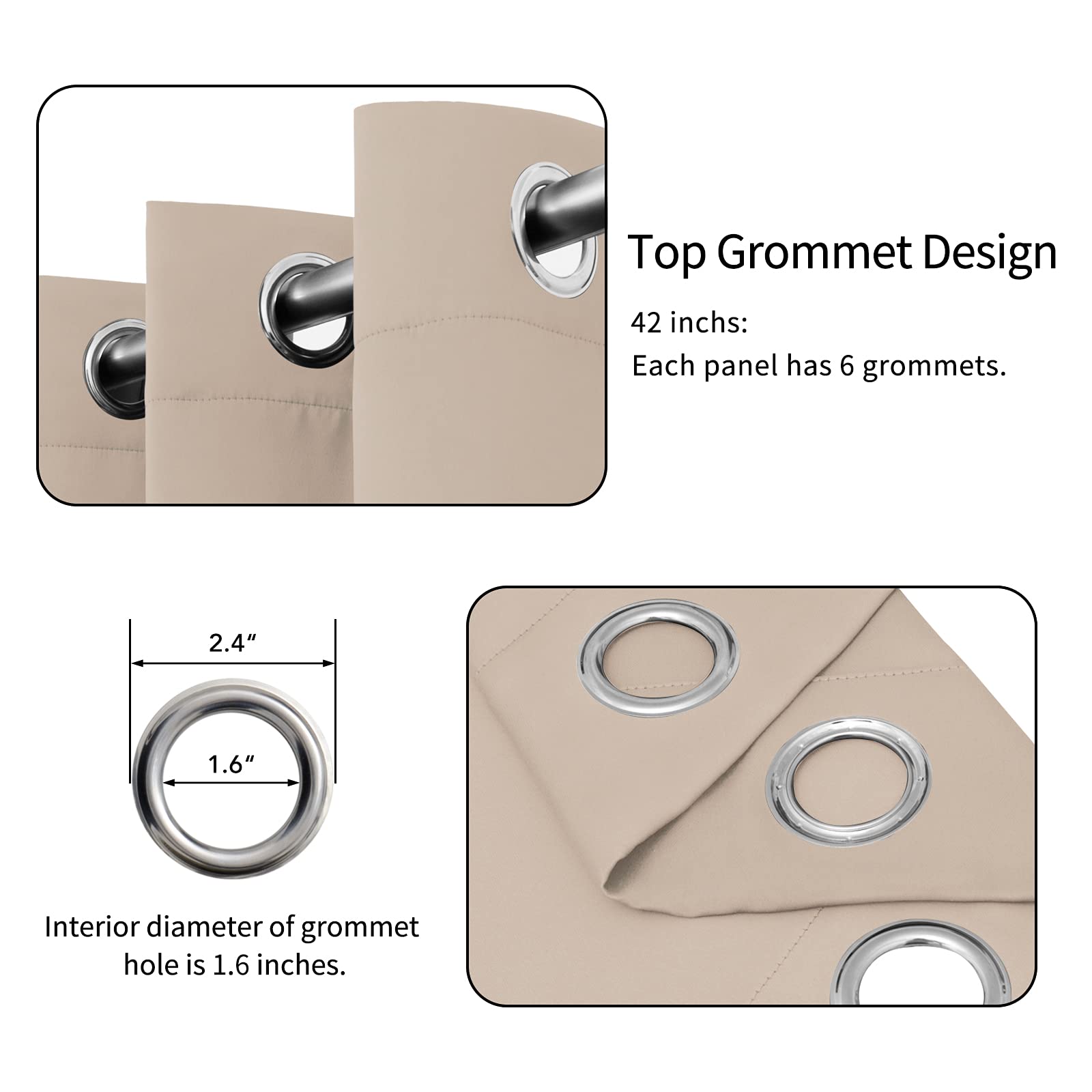 Easy-Going Blackout Curtains For Bedroom, Solid Thermal Insulated Grommet And Noise Reduction Window Drapes, Room Darkening Curtains For Living Room, 2 Panels(42X84 In, Beige)