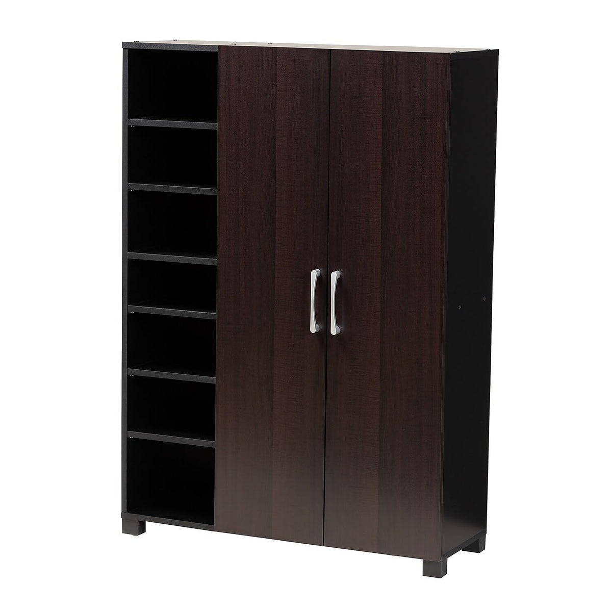 Baxton Studio Marine Modern and Contemporary Wenge Dark Brown Finished 2-Door Wood Entryway Shoe Storage Cabinet with Open Shelves