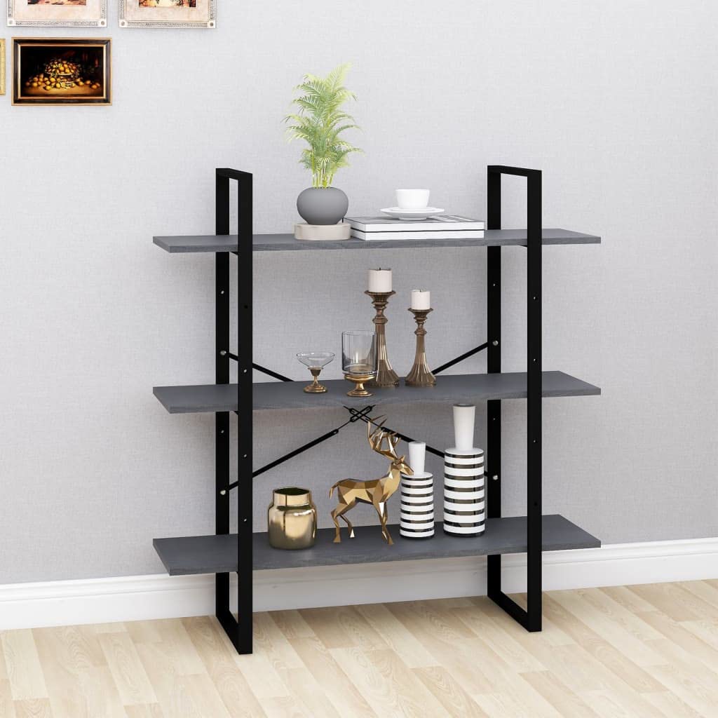 vidaXL 3-Tier Book Cabinet Gray 39.4&quot;x11.8&quot;x41.3&quot; Solid Pine Wood