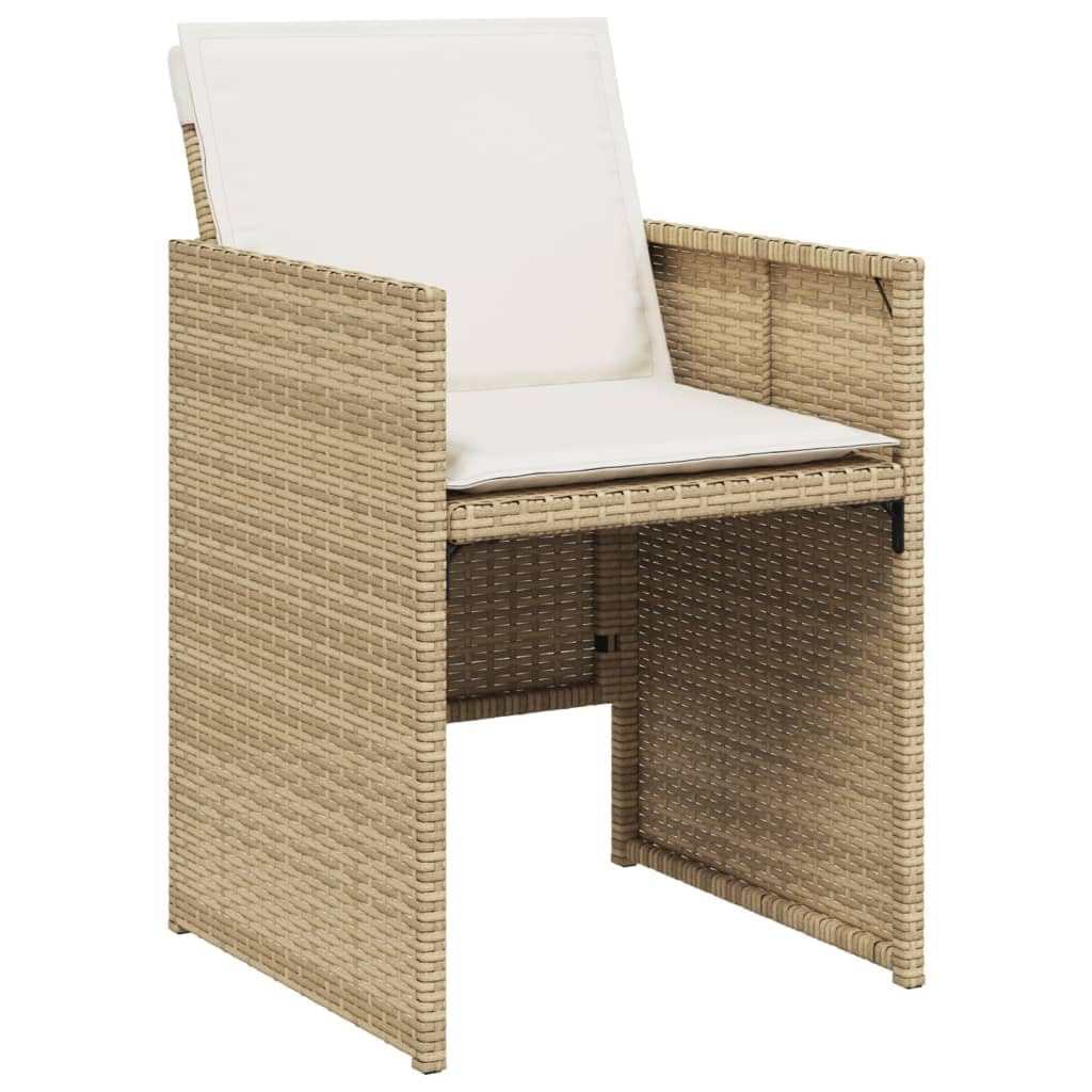 vidaXL Patio Dining Set with Cushions - 9 Piece Beige Poly Rattan, Tempered Glass Tabletop, Compact Storage Chairs, Outdoor Garden/Patio Furniture