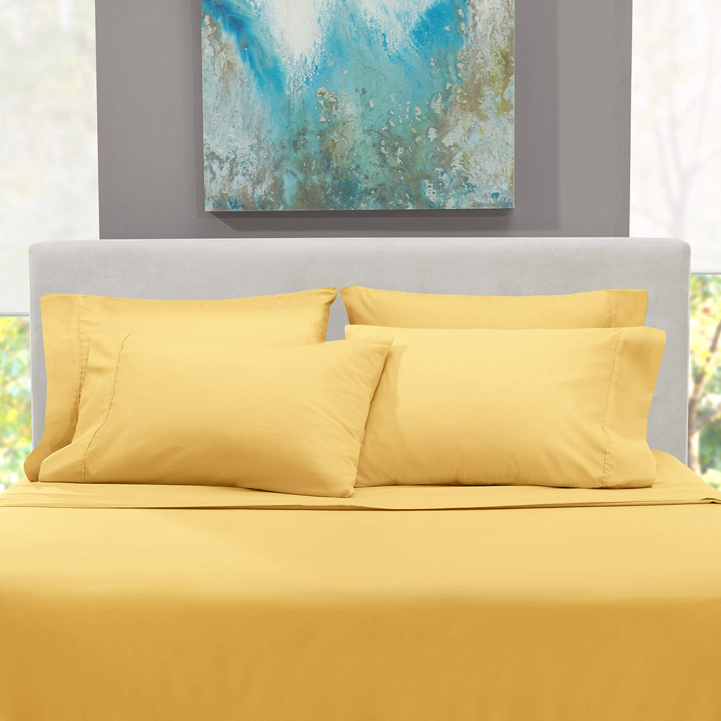 Hearth & Harbor 6 Piece Bed Sheet Set Extra Deep Pocket, Fits Mattress From 18-24 Inces Depth, Split King, Mellow Yellow
