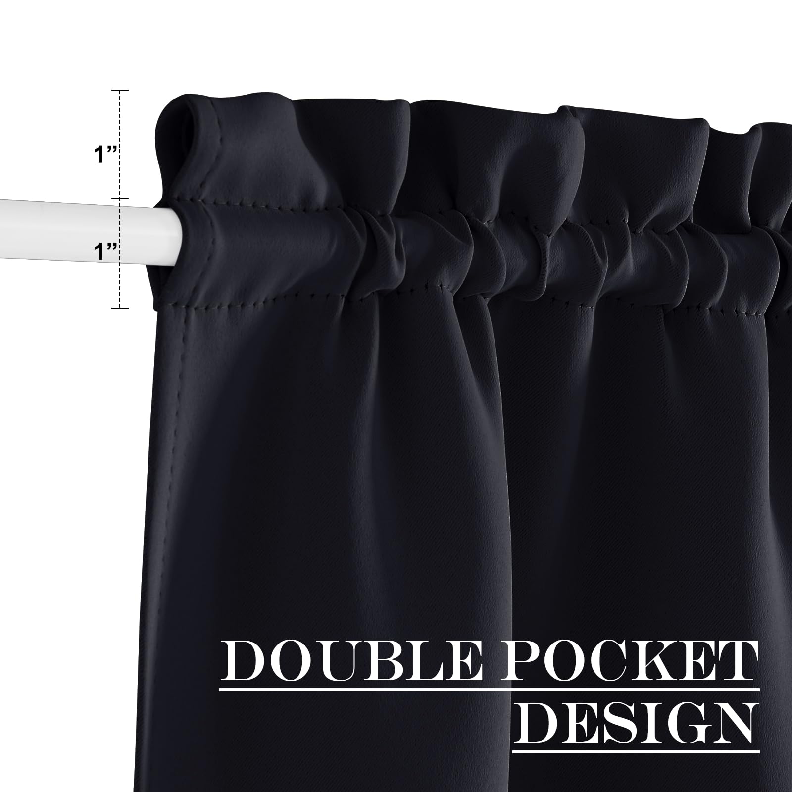 Nicetown Room Darkening Blackout Window Curtain, Thermal Insulated Solid Color Energy Saving Decorative French Door Curtains For Home Office Living Room 36W X 80L Inch, Black, 1 Panel