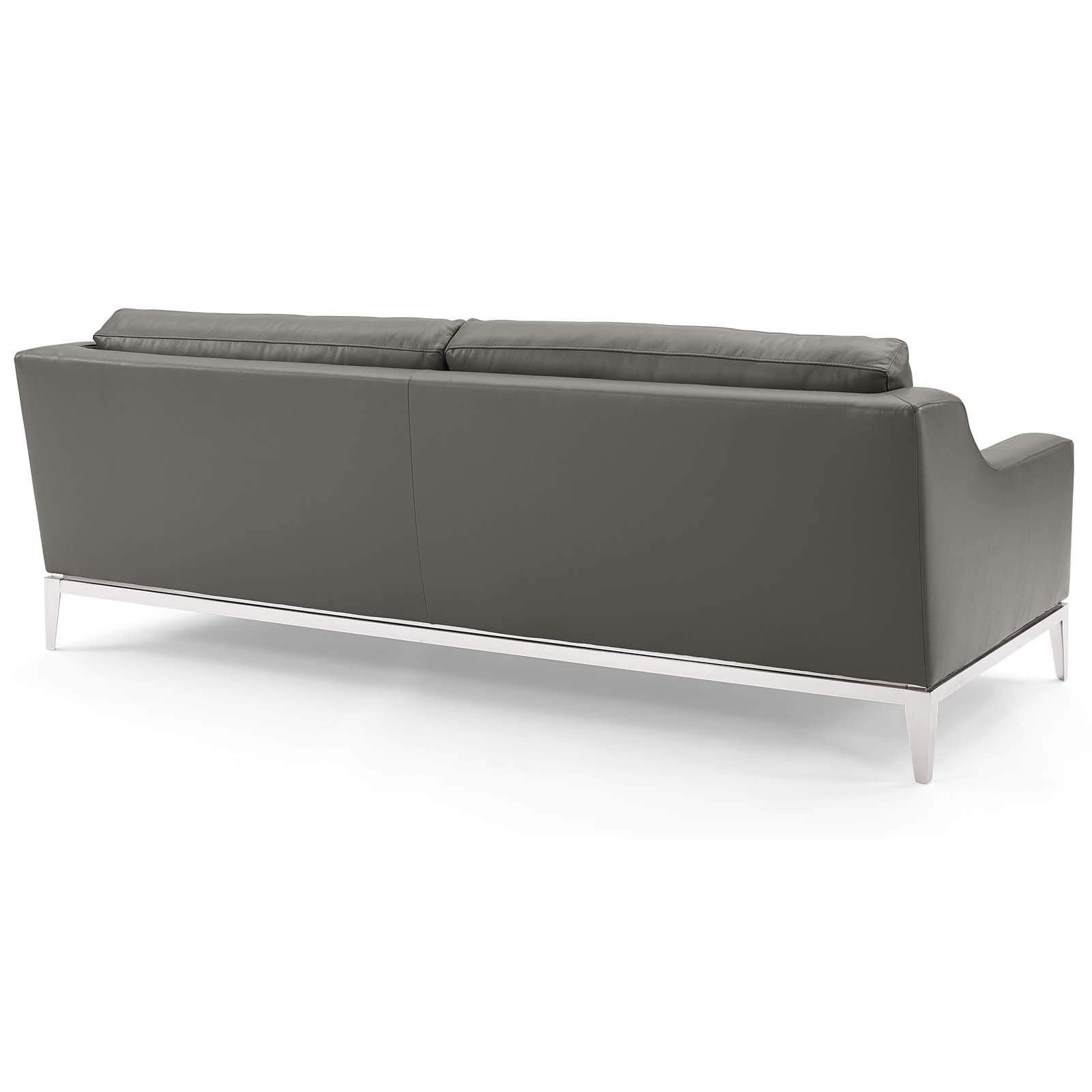Modway Harness 83.5&quot; Leather Sofa In Gray With Stainless Steel Base