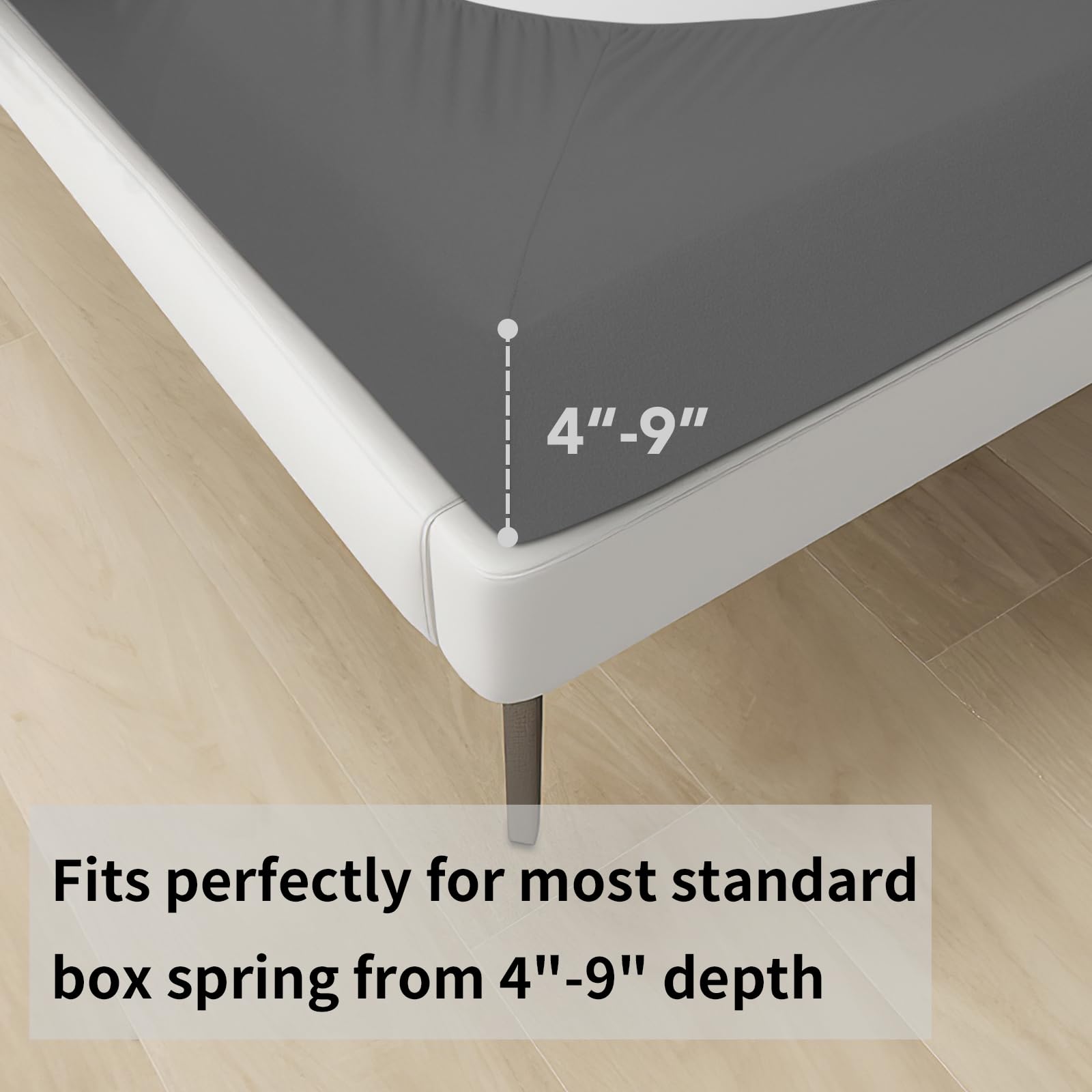 Easy-Going Box Spring Cover Queen Size, 4 Way Stretch Smooth And Elastic Wrap Around Band 4 Sides Bed Skirt, Gray