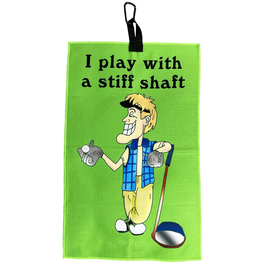 Giggle Golf I Play With A Stiff Shaft Waffle Golf Towel, Poker Chip, And Can Cooler | Funny Golf Towel