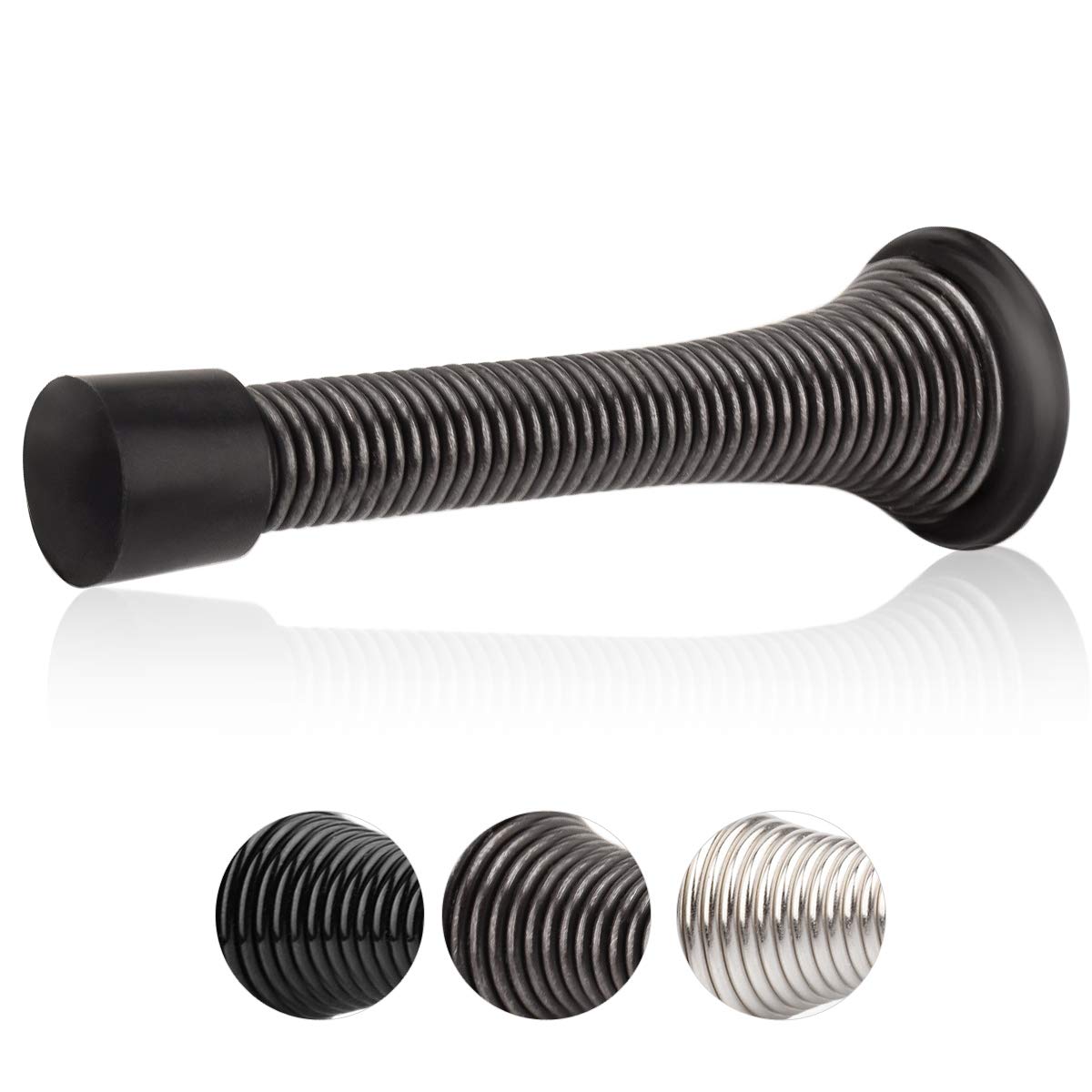Homotek 12 Pack Spring Door Stopper With Rubber Bumper Satin Nickel 3-1/8' Flexible Spring Heavy Duty Wall Door Stop Low Mounte