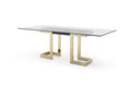 HomeRoots Clear and Gold 12mm Glass Steel; Stainless Steel 87" X 39" X 30" Polished Gold Glass Stainless Steel Dining Table