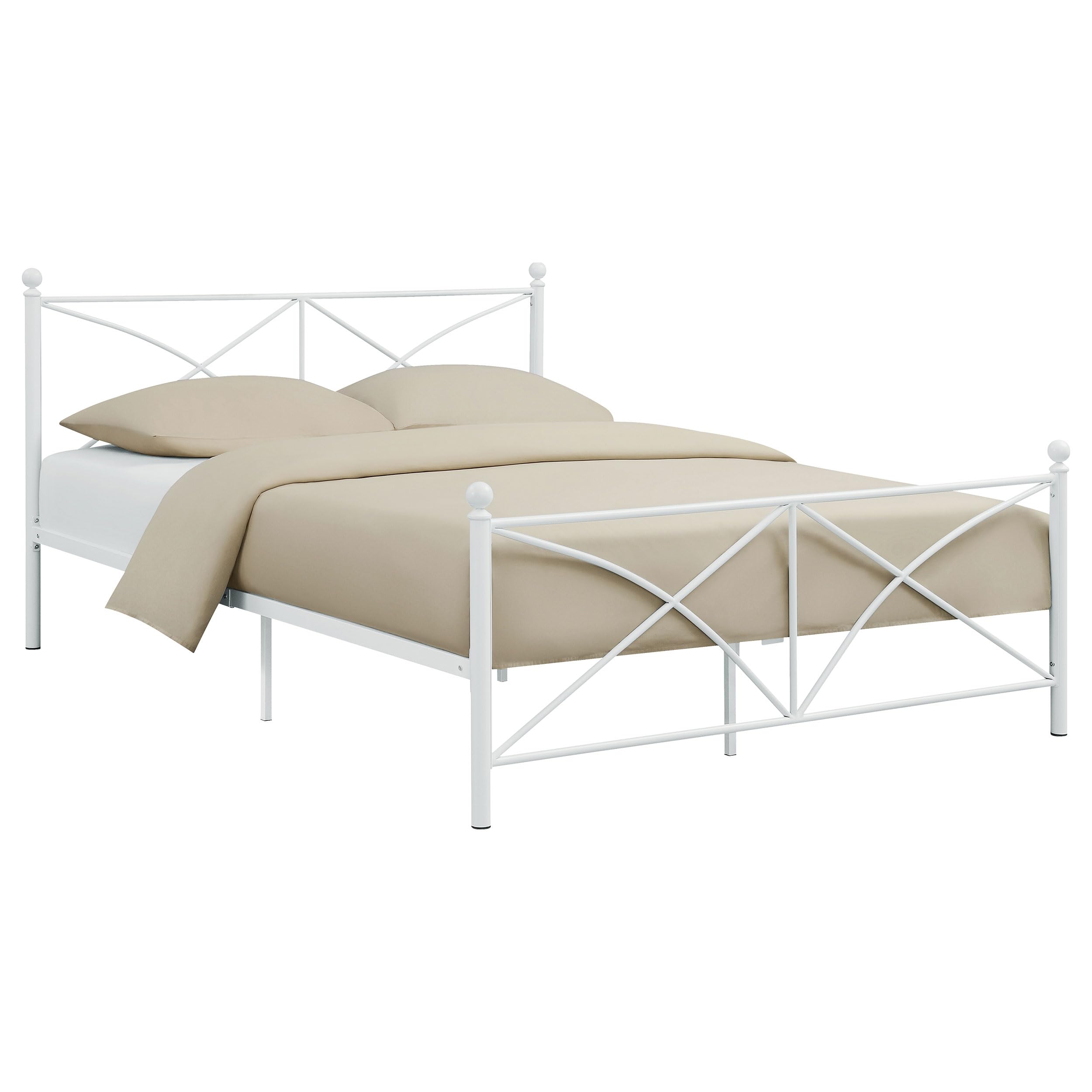 Simple Relax Metal Queen Platform Bed in White