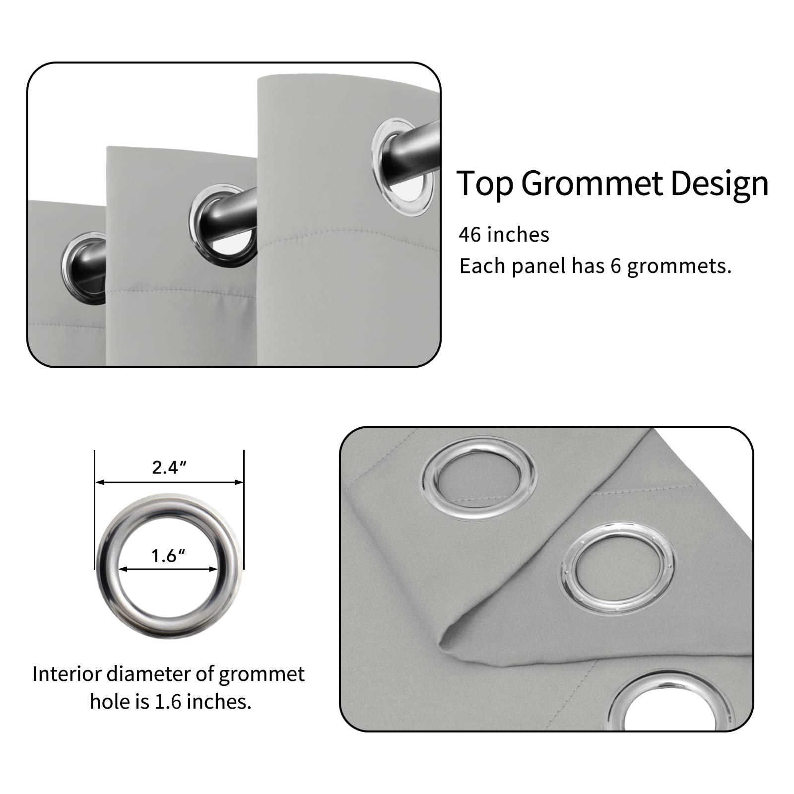 Easy-Going Blackout Curtains For Bedroom, Solid Thermal Insulated Grommet And Noise Reduction Window Drapes, Room Darkening Curtains For Living Room, 2 Panels(46X84 In, Greyish White)