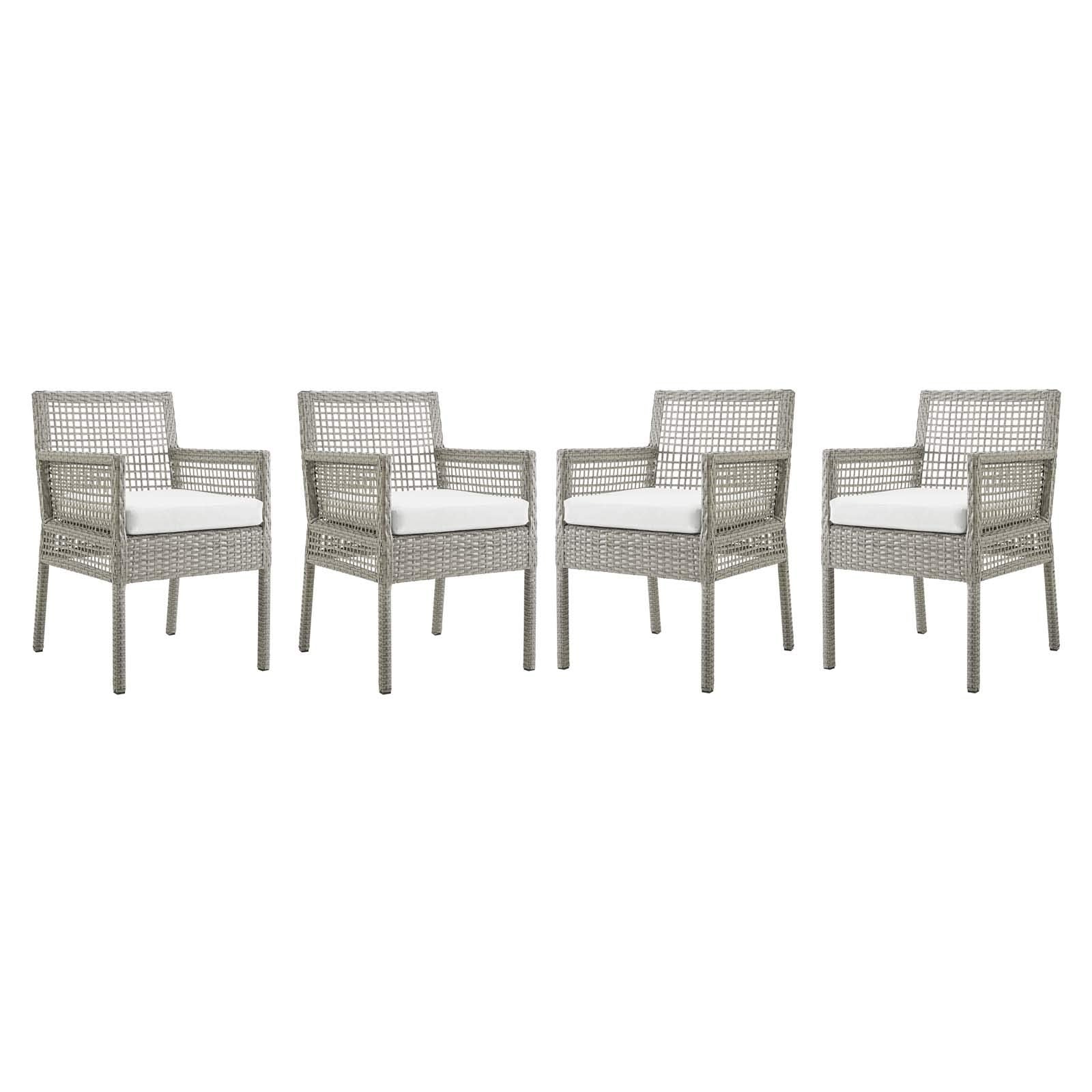 Modway Aura Outdoor Patio Wicker Rattan Set Of 4 Dining Armchair In Gray White