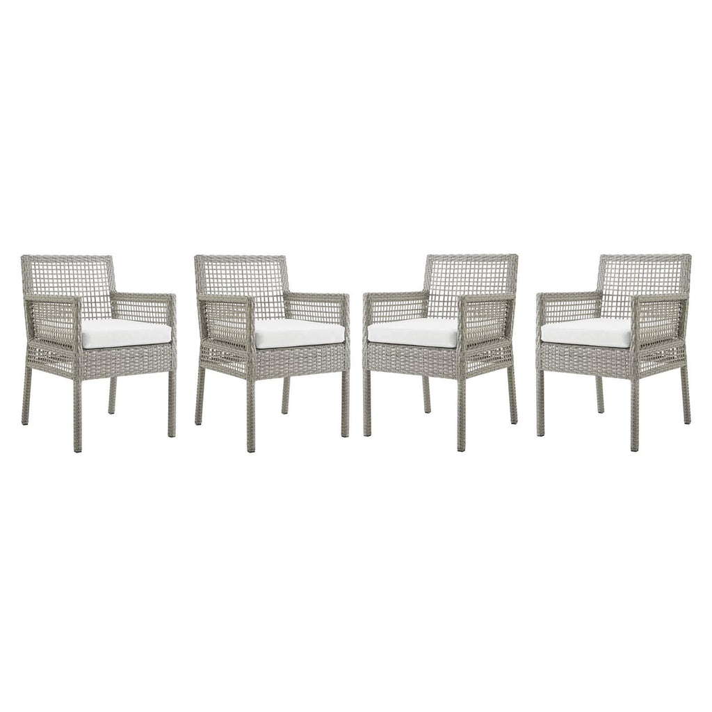 Modway Aura Outdoor Patio Wicker Rattan Set Of 4 Dining Armchair In Gray White