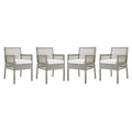 Modway Aura Outdoor Patio Wicker Rattan Set Of 4 Dining Armchair In Gray White