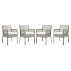 Modway Aura Outdoor Patio Wicker Rattan Set Of 4 Dining Armchair In Gray White