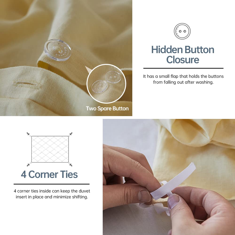 Simple&Opulence French Linen Duvet Cover Set - Twin Size(68'' X 86'')- 2 Pieces (1 Comforter Cover,1 Pillowcase)- Natural Flax C