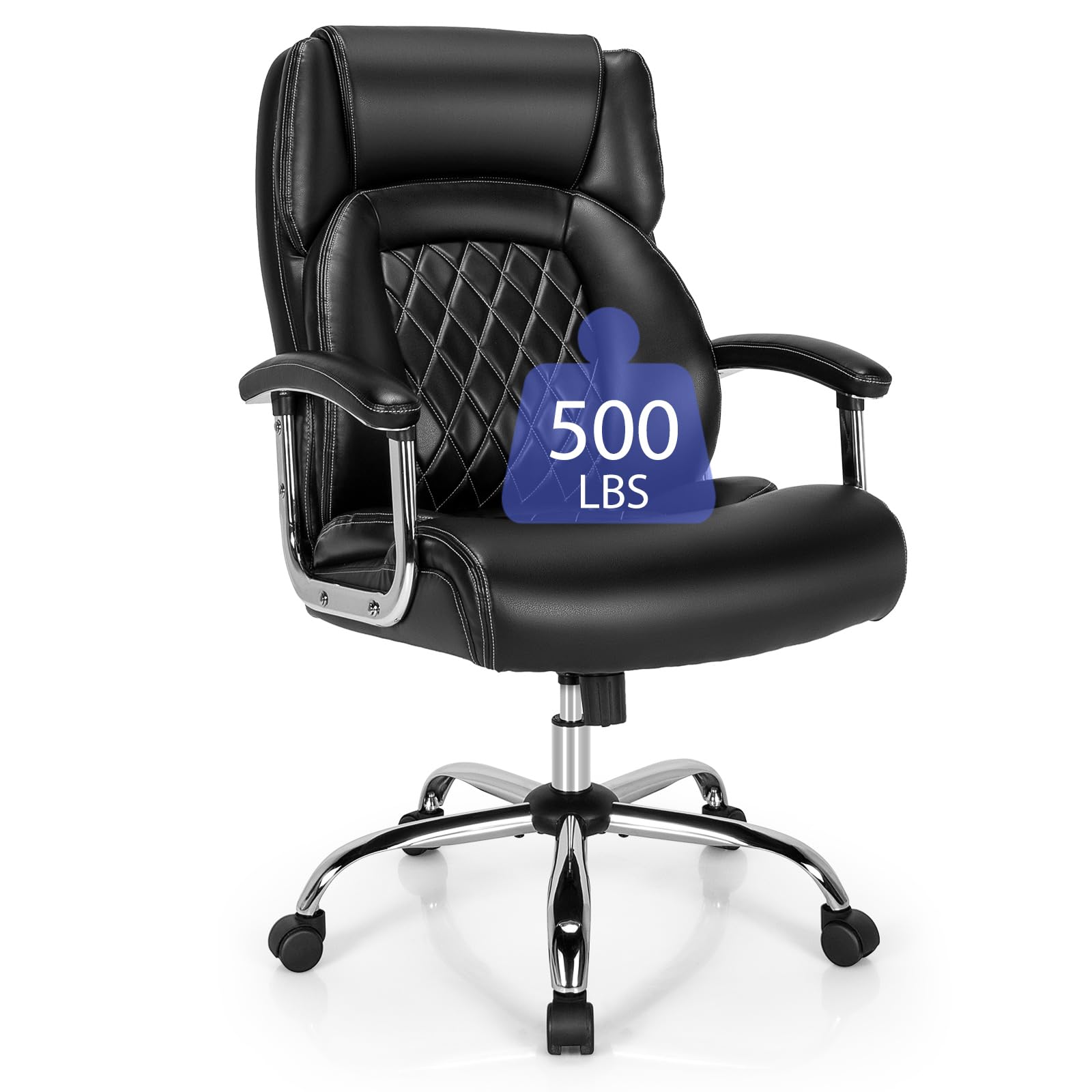 Powerstone Big And Tall Office Chair - 500Lbs High Back Executive Desk Chair Adjustable Pu Leather Computer Chair Home Office Extra Wide Swivel Task Chair For Heavy People Adults Black