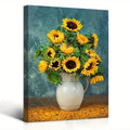 KACHI PENCIL Solid Wood Frame Oil On Canvas, Ocean Background, Sunflower, Vase, Oil On Canvas, 40x30 Cm (15.7x11.8 In) Home Deco