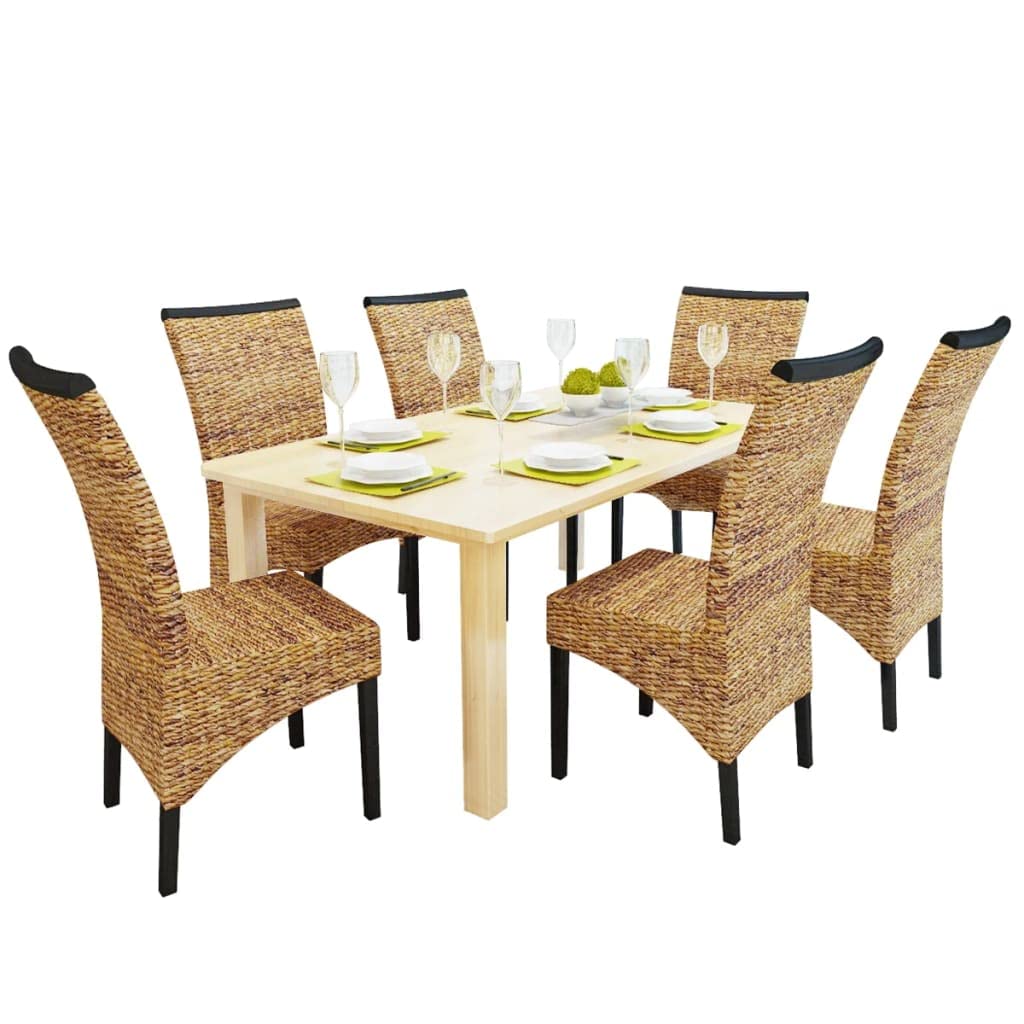 vidaXL 6X Dining Chair w/Backrest Solid Mango Wood Rattan Abaca Wicker Seats