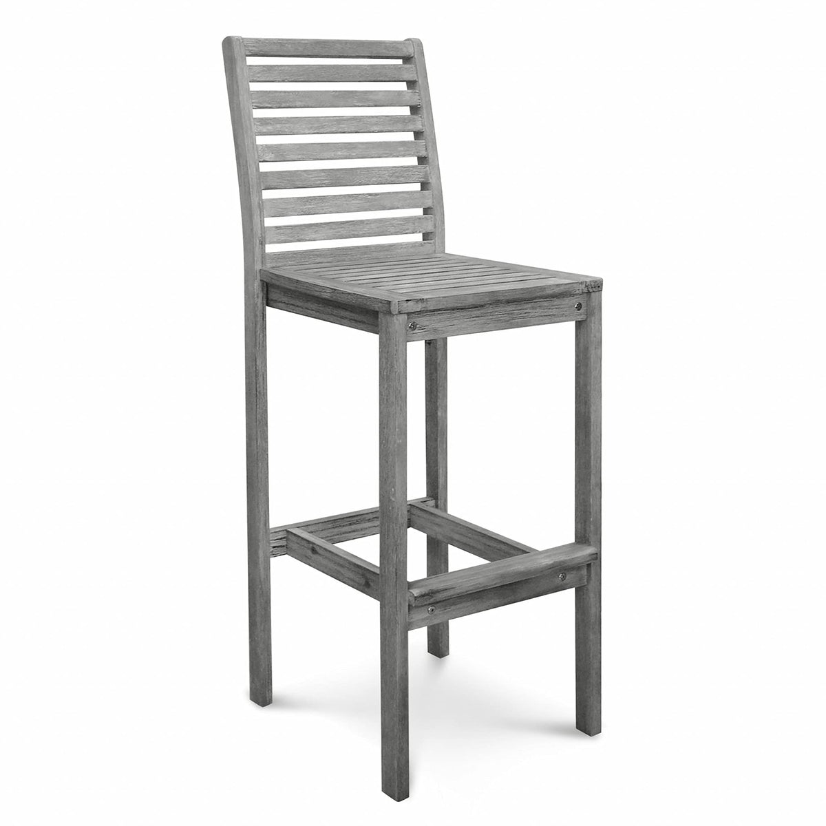 HomeRoots Gray Wood: Acacia Distressed Bar Chair with Horizontal Slats