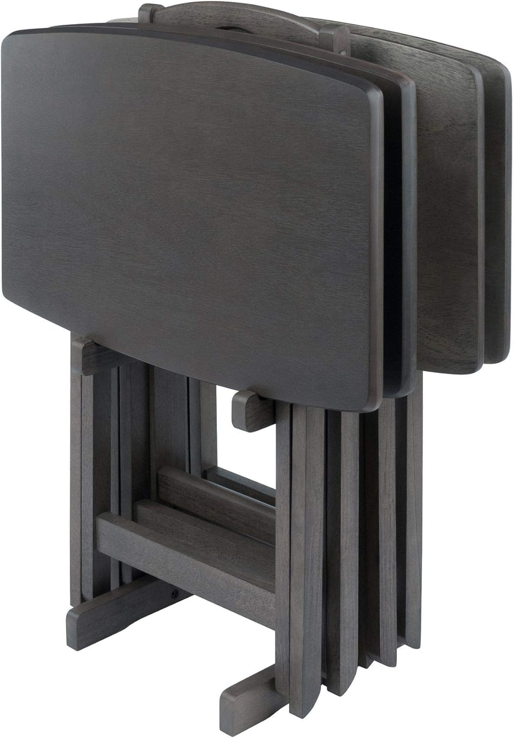 Ergode Wood Dylan 5-Piece Snack Table Set - Stylish Folding Tables, Durable X-Frame Base, Convenient Upright Stand, Easy Assembly, Perfect For Entertaining (Snack Table Set) (Oyster Gray)