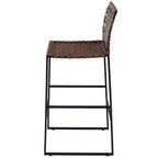 HomeRoots Medium Brown Iron; Real Leather, Steel Metal Nail Heads Brown Woven Leather Bar Stool