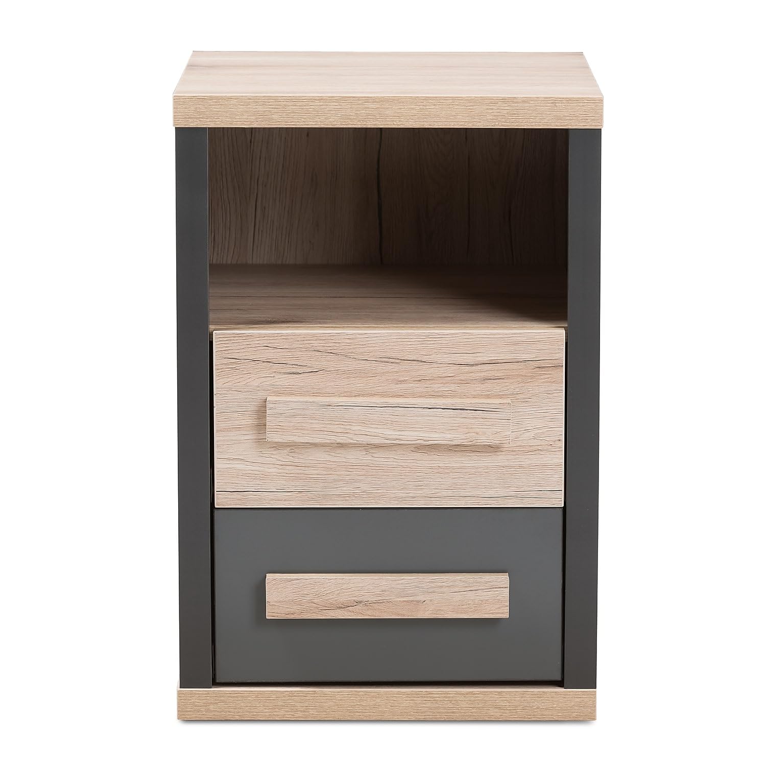 Baxton Studio Pandora 24.25-inch High 2-Drawer Nightstand, Dark Grey and Oak Light Brown (141-7961-HiT)