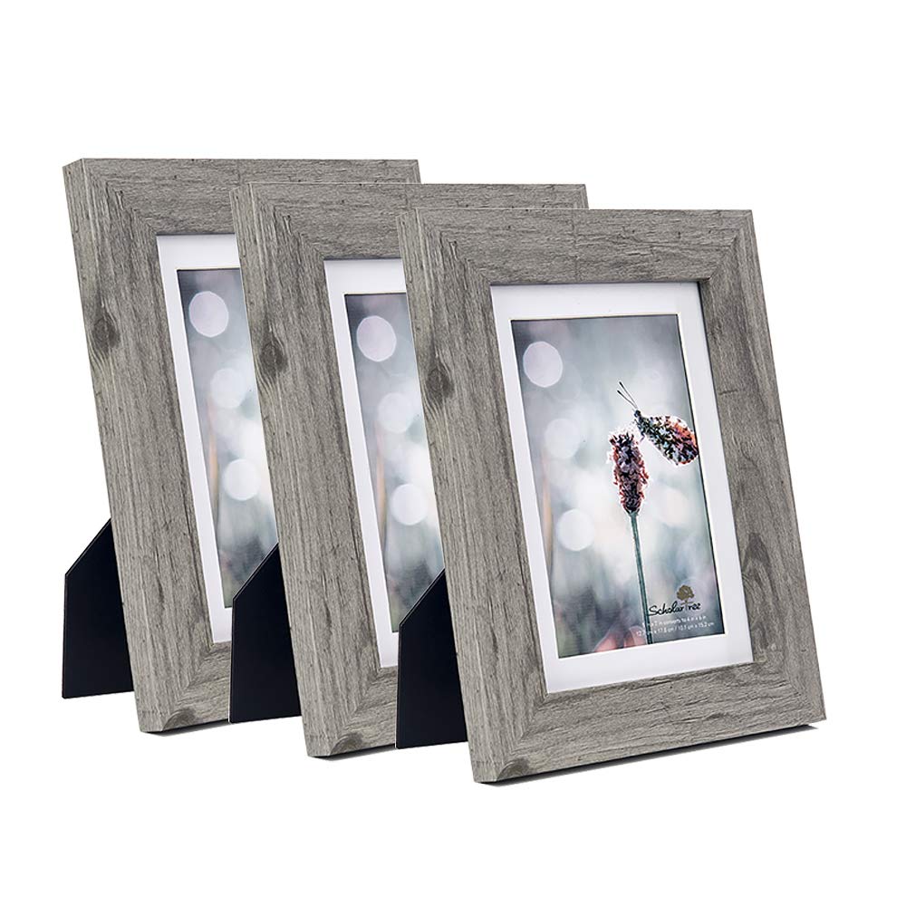 Scholartree Grey 5x7 Picture Frame set of 3,Display 5x7 without Mat or 4x6 with Mat