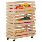 vidaXL Rustic Solid Pinewood Vegetable Trolley - 3 Compartments, Mobile Kitchen Cart with Rolling Casters, Brown, 22.4"x11.8"x31.5"