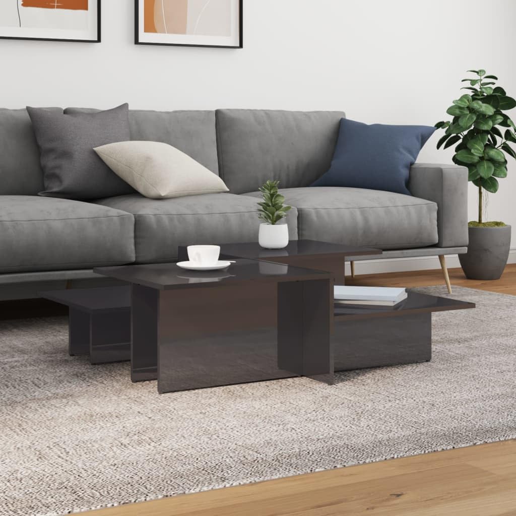 vidaXL High Gloss Gray Engineered Wood Coffee Tables - Dual Height, Durable & Easy Clean Surface, Set of 2, Ideal for Living Room or Office