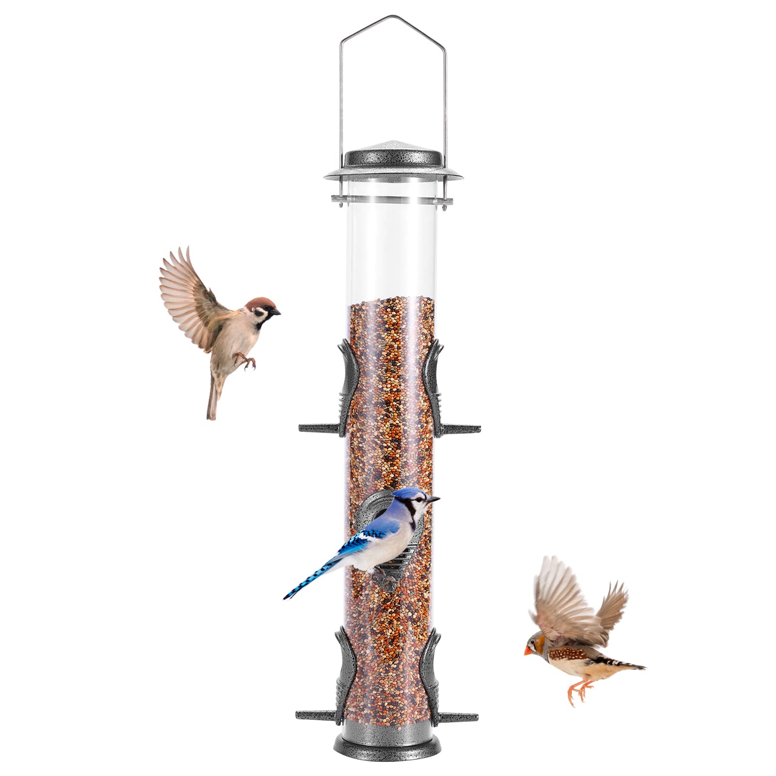 Mixxidea Metal Tube Bird Feeders For Outdoors Hanging Bird Feeders For Outside Wild Birds Feeder 6 Ports Hanging Bird Feeder Att