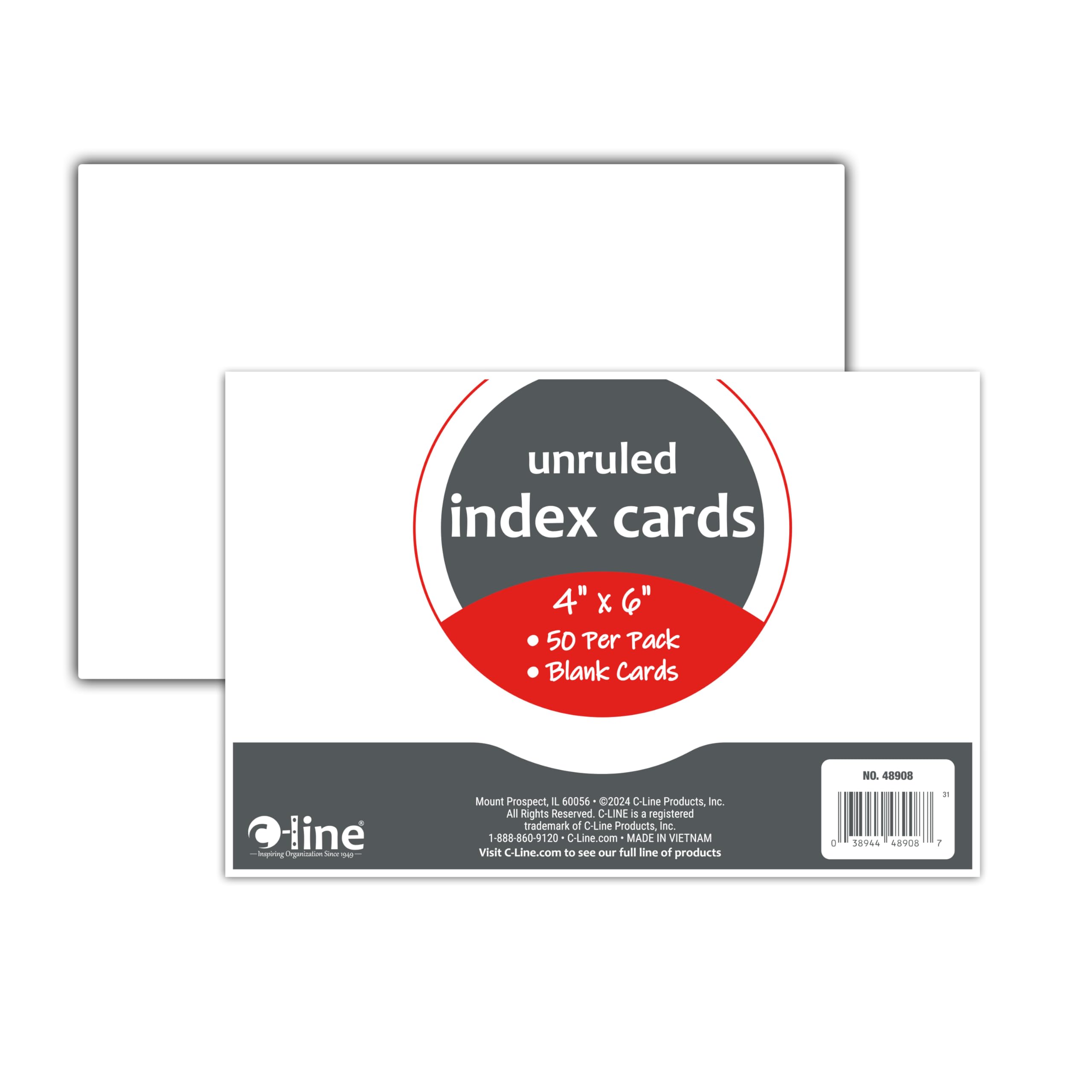 C-Line 4    X 6    Index Cards, White, Unruled, 50/Pk (48908)