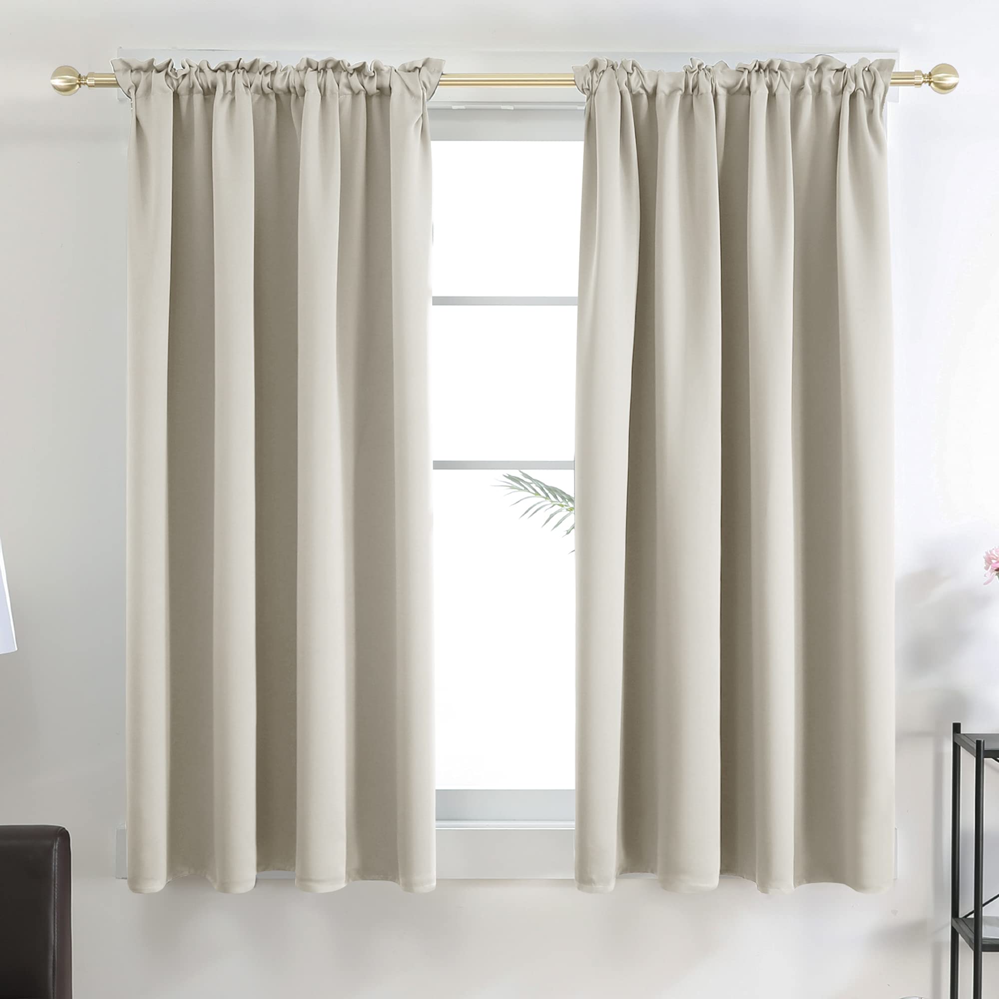 Deconovo Cream Curtains Blackout Drapes For Bedroom, Window Panels 63 Inch Length 2 Pack - 42W X 63L Inch, Light Beige, 2 Drapes