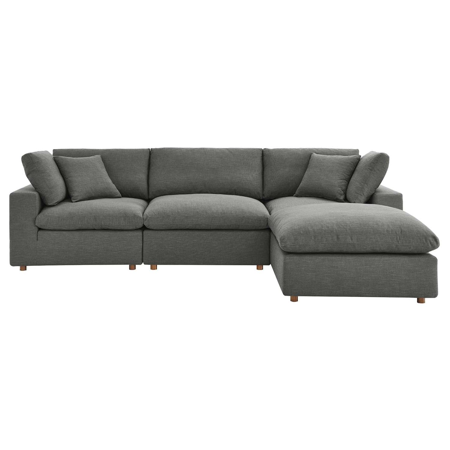 Modway Commix Down Down Filled Overstuffed 4 Piece Sectional Sofa Set, Seating For 3 - Ottoman, Gray