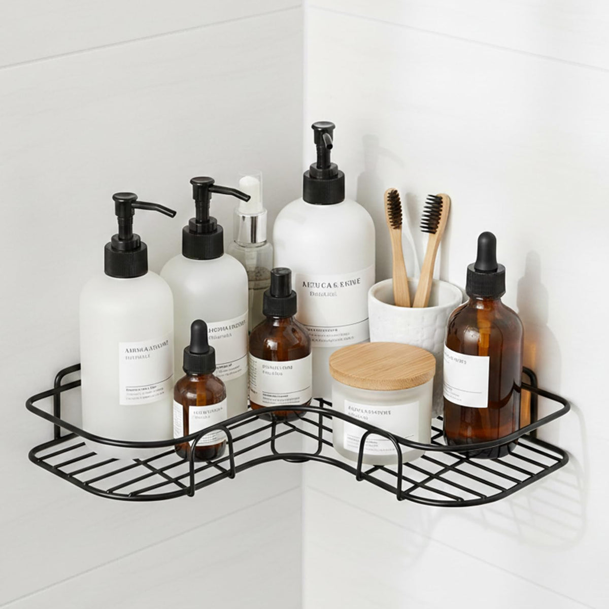 Zureni Self Adhesive Bathroom Shelf Corner Storage Rack Without Drill Wall Mounted Shelves for Shampoo Soap Accessories (Pack of