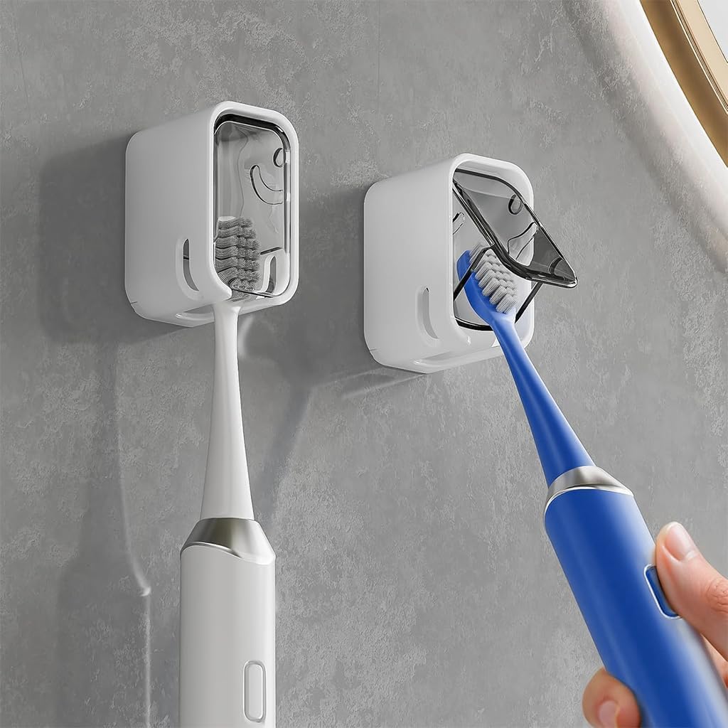 XBEY Toothbrush Holder with Dustproof Clear Window Innovation Single Slot Design Toothbrush Holder Wall Mounted with Cover Quick