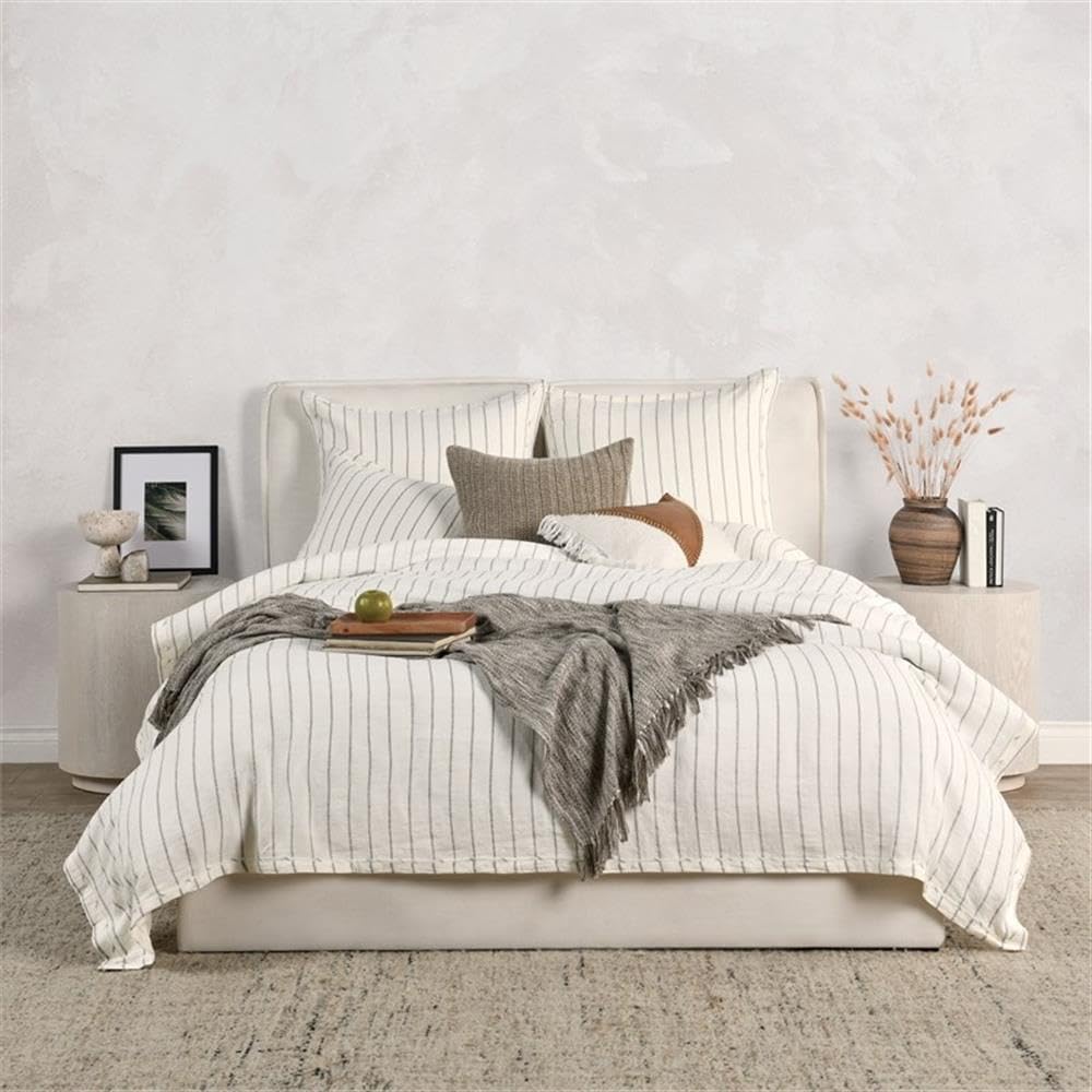 Kosas Home Kingston 20X26 Stripe Flax Linen & Cotton Standard Sham In Ivory