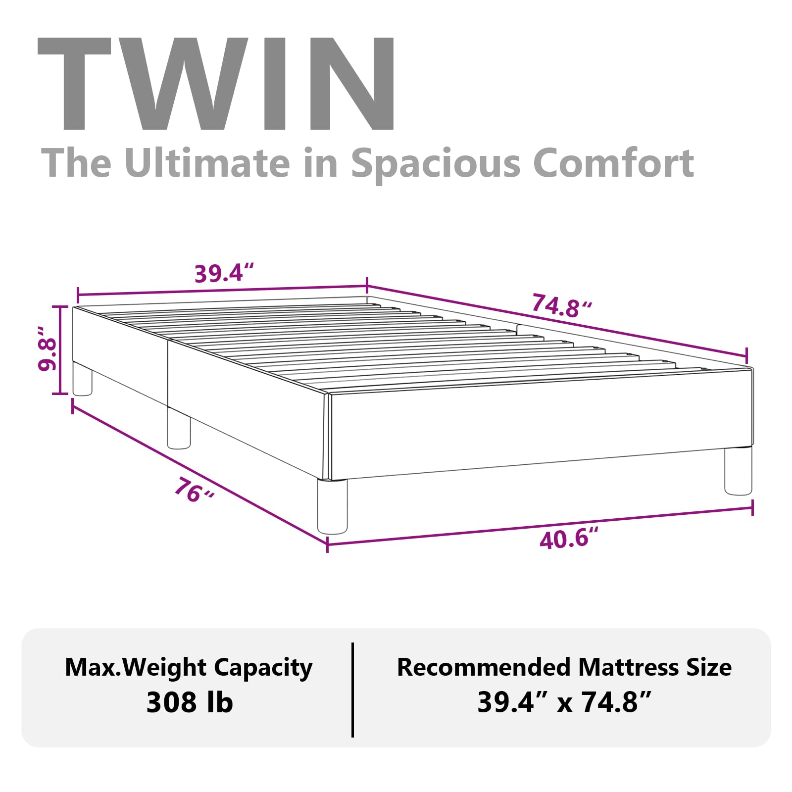 vidaXL Twin Size Bed Frame with Plywood Slats, Platform Bed Frame, Fabric Upholstered Mattress Foundation, No Box Spring Needed & Easy Assembly, Light Gray, Without Mattress