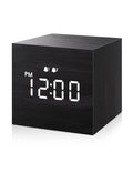 JALL Digital Alarm Clock, with Wooden Electronic LED Time Display, Dual Alarm, 2.5-inch Cubic Small Mini Wood Made Electric Cloc